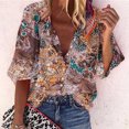 thumbnail image 2 of Gibobby Camisas Para Mujer Elegantes Camisas de verano Casual suelto largo Tops mujer manga con botones estampado blusa de mujer（Caqui， S), 2 of 5