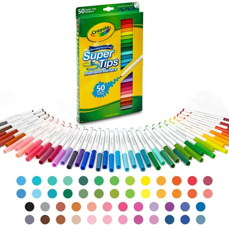 Crayola Super Tips Washable Markers for Kids, 50 Count, Classroom Must Haves, Holiday Gift for Kids, 3 