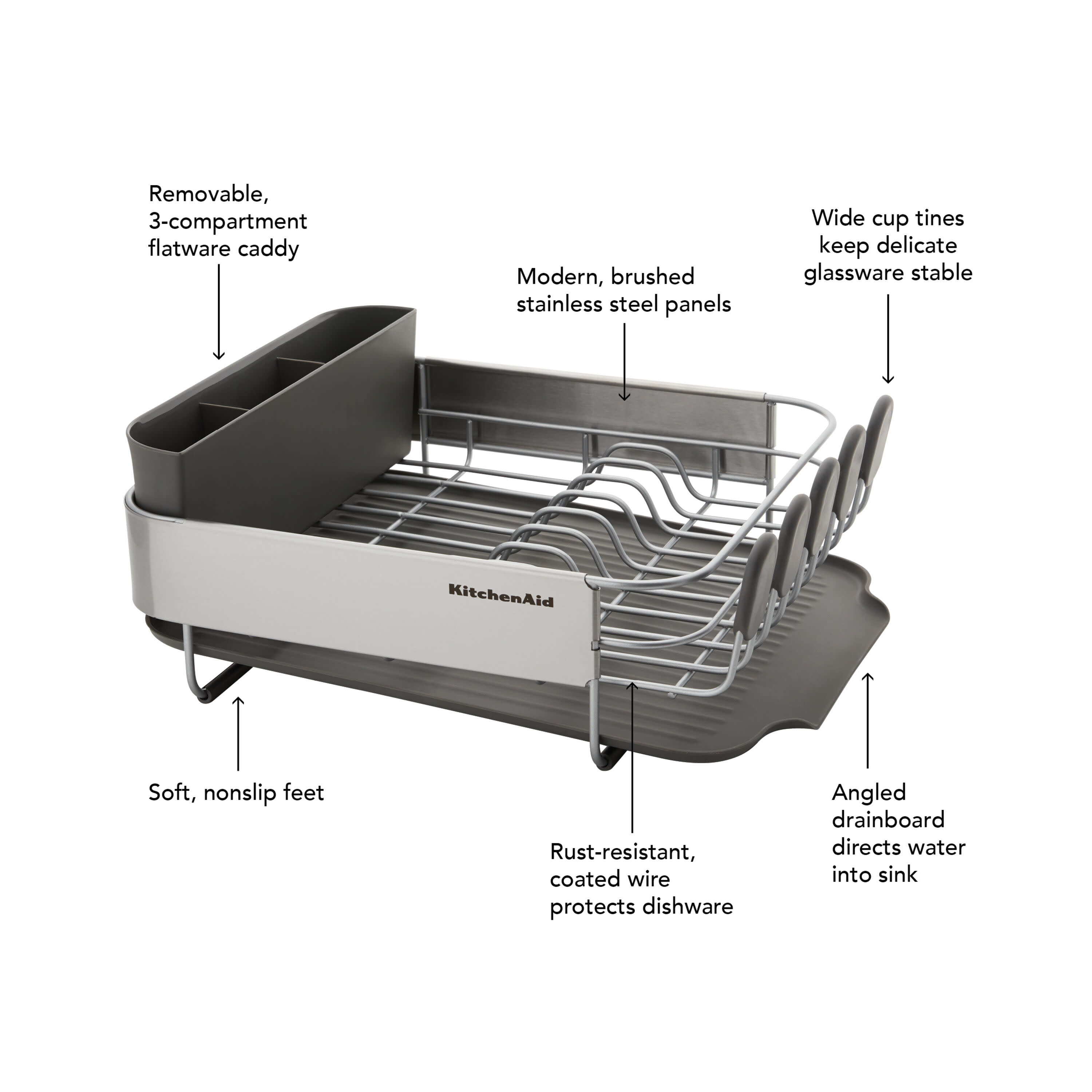 Kitchenaid Stainless Steel Wrap Compact Dish Rack in Satin Gray - image 8 of 9