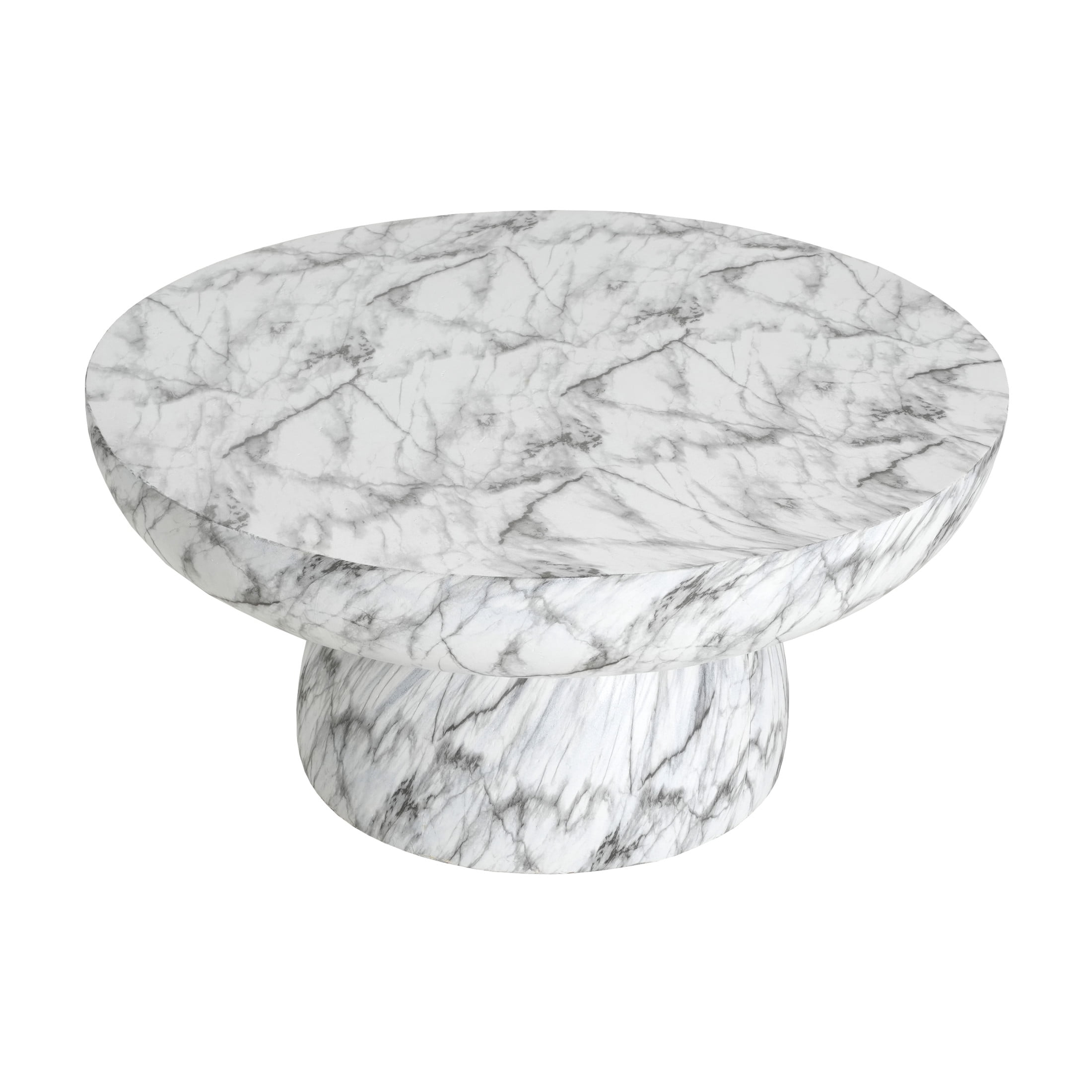 Christopher Knight Home 27.5" Faux Marble Outdoor Coffee Table, Round Patio Accent Table, White Marble Finish