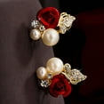 thumbnail image 3 of Soumake Earrings Red Rose Flower Faux Pearl Decor Exquisite Alloy Ear Studs Jewelry Gift for Party, 3 of 7