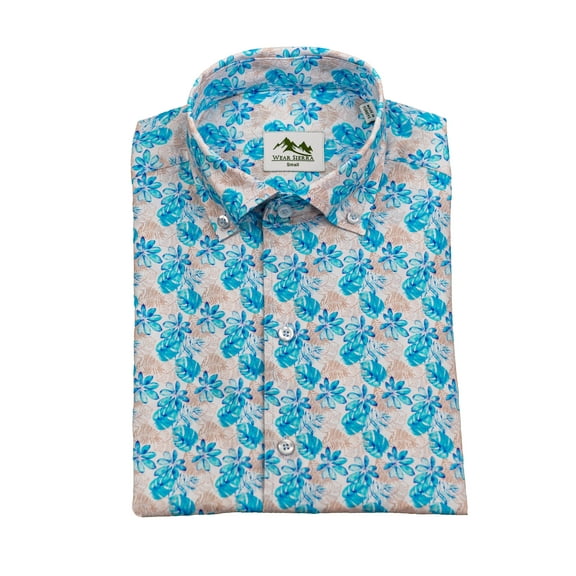 Wear Sierra Men's Top Shelf Cotton Short Sleeve Button Down Shirts, Blue Tropical Print