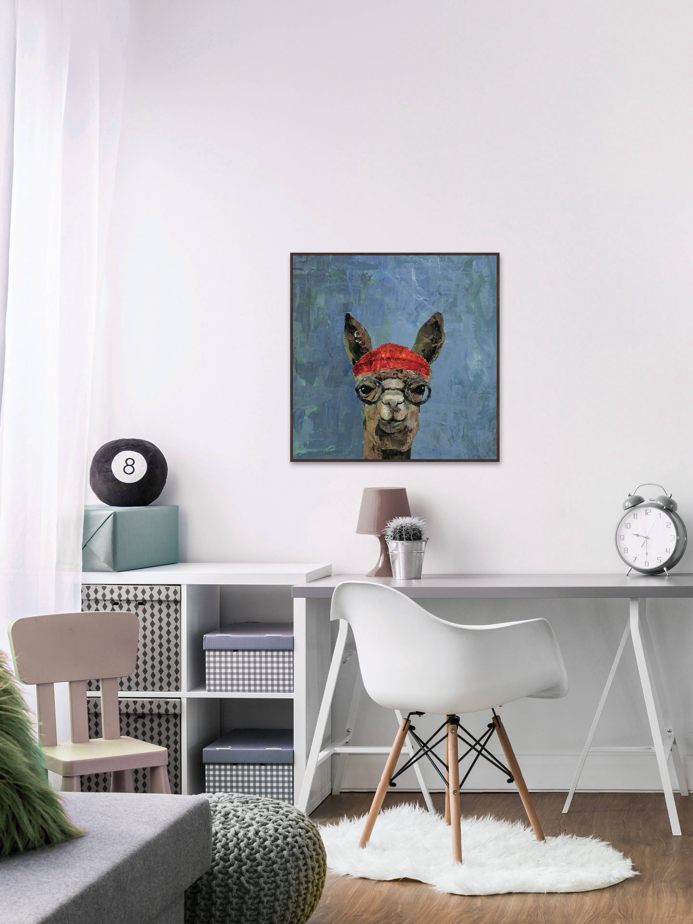 Hipster Llama Floater Framed Painting Print on Canvas