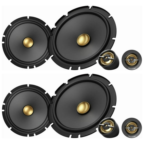 (Pack of 4) PIONEER TS-A1601C, 2-Way Component Car Audio Speakers, Full Range, Clear Sound Quality, Easy Installation and Enhanced Bass Response, Black and Gold Colored 6.5 Round Speakers