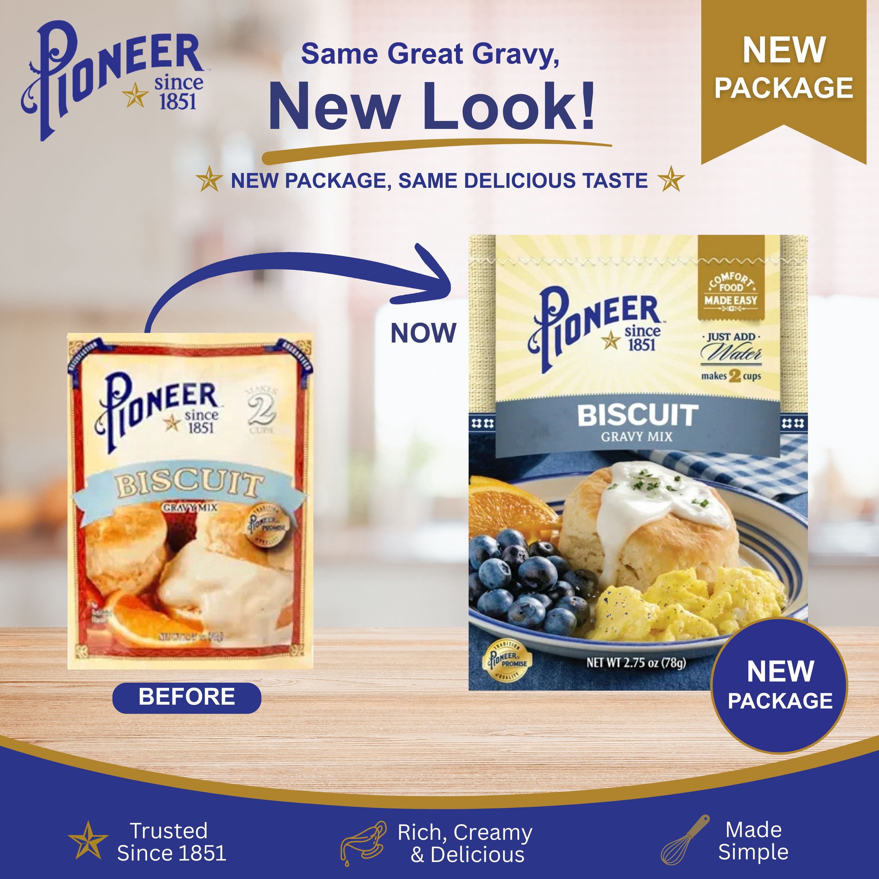(12 pack) Pioneer Biscuit Gravy Mix, 2.75 oz – Just Add Water for Rich, Creamy Gravy – Perfect for Biscuits, Breakfast, and More!