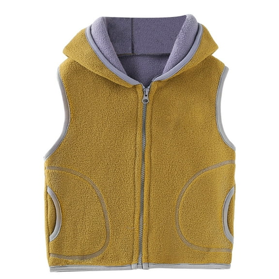 Fleece Hooded Vest for Boys Girls Zip Up Lightweight Sleeveless Shaggy Outerwear Warm Windproof Coat with Pocket