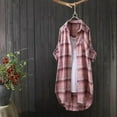 thumbnail image 3 of HTNBO Plaid Long Blouse for Women Juniors Long Sleeve Cotton Linen Botton Down Shirts for Fall Casual, 3 of 3
