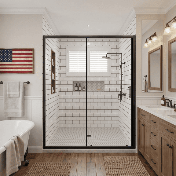 ,Goodyo Sliding Glass Shower Door 60 in x 72 in, 1/5 Inch Thick Tempered Glass, Framed Watertight Shower Door