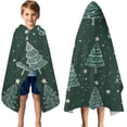 thumbnail image 3 of Dark Green Christmas Tree Pattern Hooded Bath Towel，50"x30" for Ages 3 To 12 Kids, Quick Dry Lightweight Soft Microfiber Hood Beach Towel Cover Up for Kids, 3 of 7