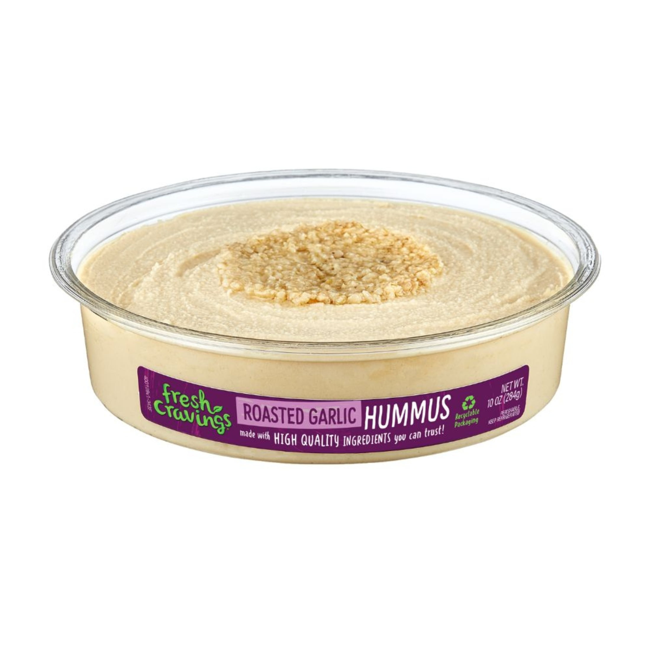 Fresh Cravings Roasted Garlic Hummus Dip, 10 oz. Plastic Tub, Gluten-Free, 2 Tbsp (32g), Contains: Sesame