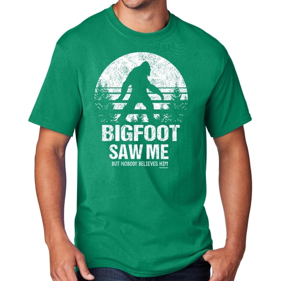 Men's Bigfoot Saw Me Funny Sasquatch T-shirt, Medium Kelly Green
