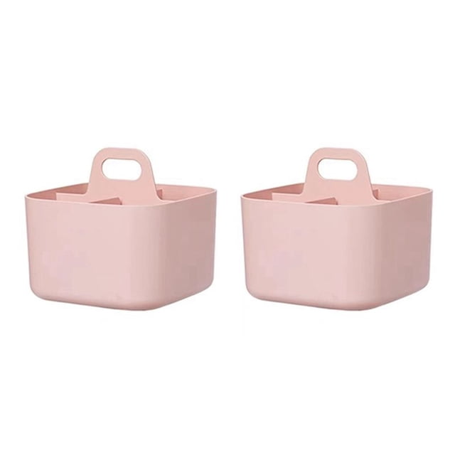 Organizador de escritorio apilable de plástico de 2 piezas con asa, organizador de arte y almacenamiento de cosméticos, color rosa.
