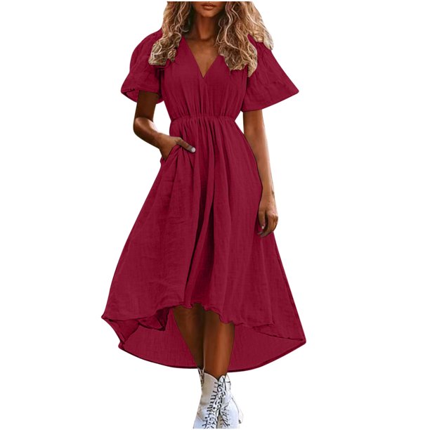 Vestidos de Verano de Manga Corta de Mujer Color Bloque Suelto de Punto de Costillas Mini Vestido, Imitación de Algodón de Moda, 100% Poliéster Verano