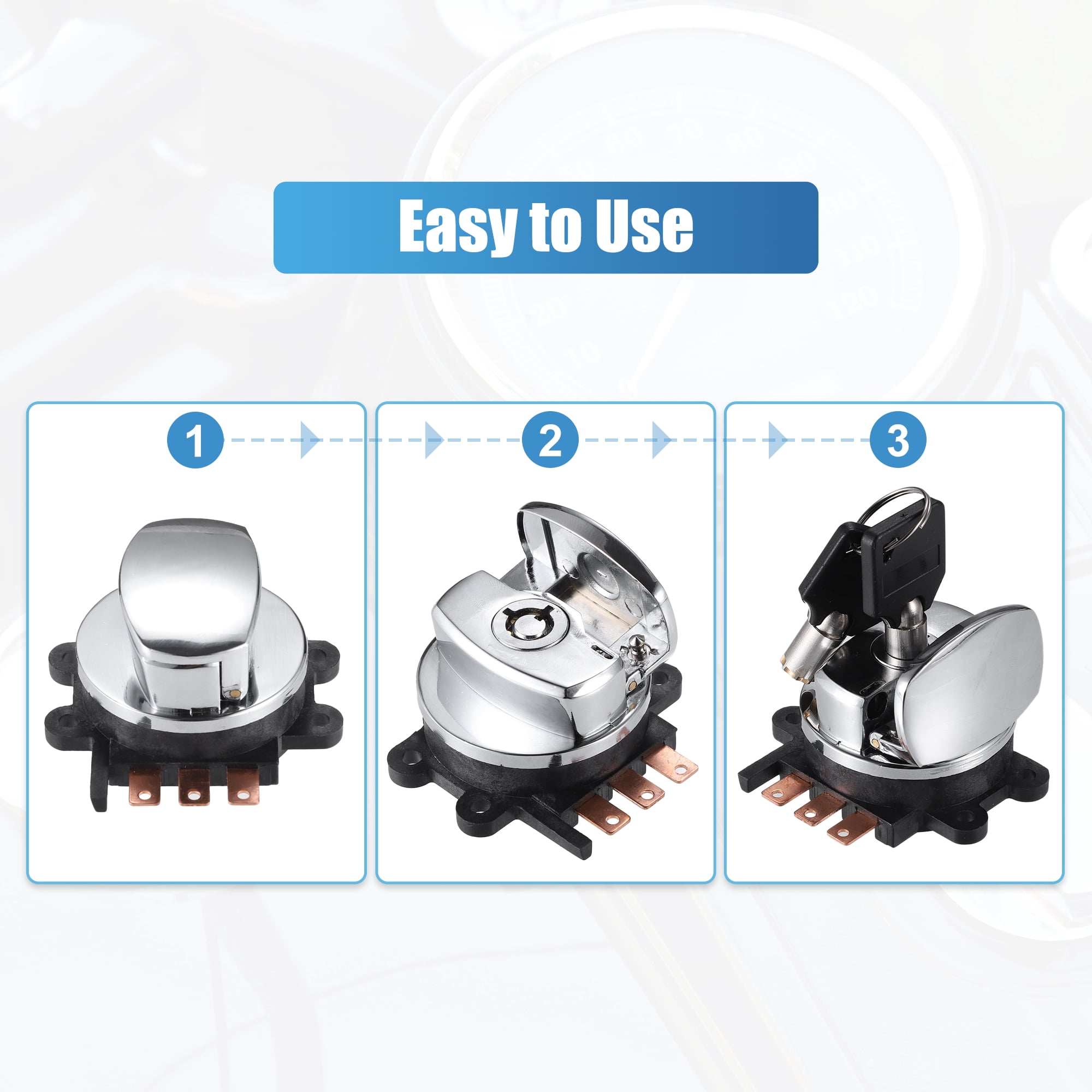 Unique Bargains 1 Set Round Key Ignition Switch Fit for Harley-Davidson Softail Road King 1993-2013 Silver Tone