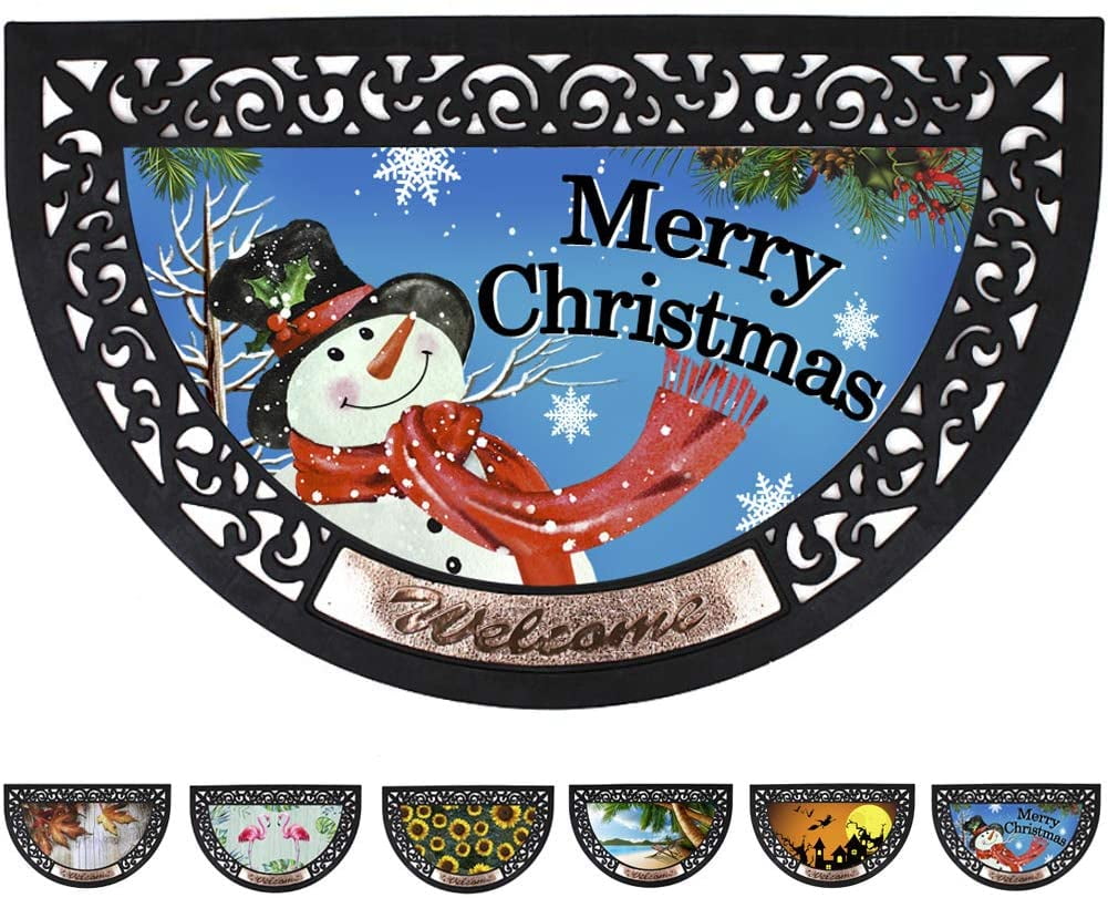 Half Round Rubber Welcome Door Mat, Decorative Indoor Outdoor Christmas