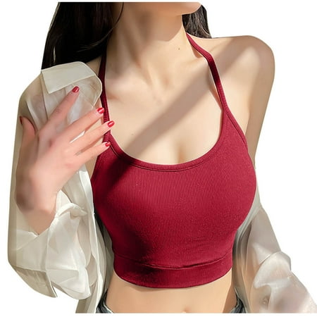 ABATAB Tank Tops for Women U Neck Sleeveless Crop Tops Spaghetti Strap U Neck Tee Backless Plain Cami with Self Bra