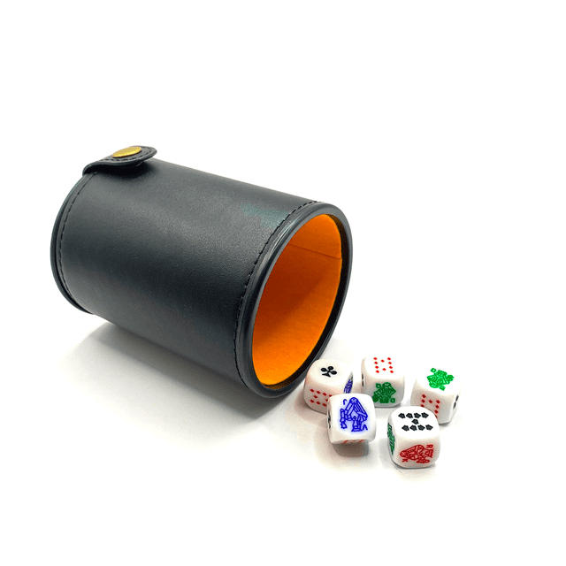 Cubilete Forrado Diversiones Bago Con 5 dados de poker Forrado