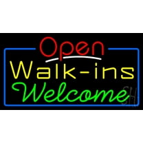 Red Open Walk Ins Welcome LED Neon Sign 20 x 37 - inches, Black Square Cut Acrylic Backing, with Dimmer - Bright and Premium built indoor LED Neon Sign for Defence Force.