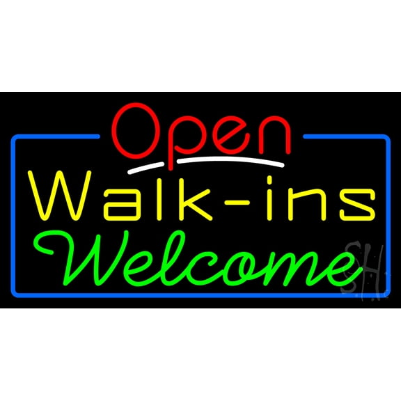 Red Open Walk Ins Welcome LED Neon Sign 20 x 37 - inches, Black Square Cut Acrylic Backing, with Dimmer - Bright and Premium built indoor LED Neon Sign for Defence Force.
