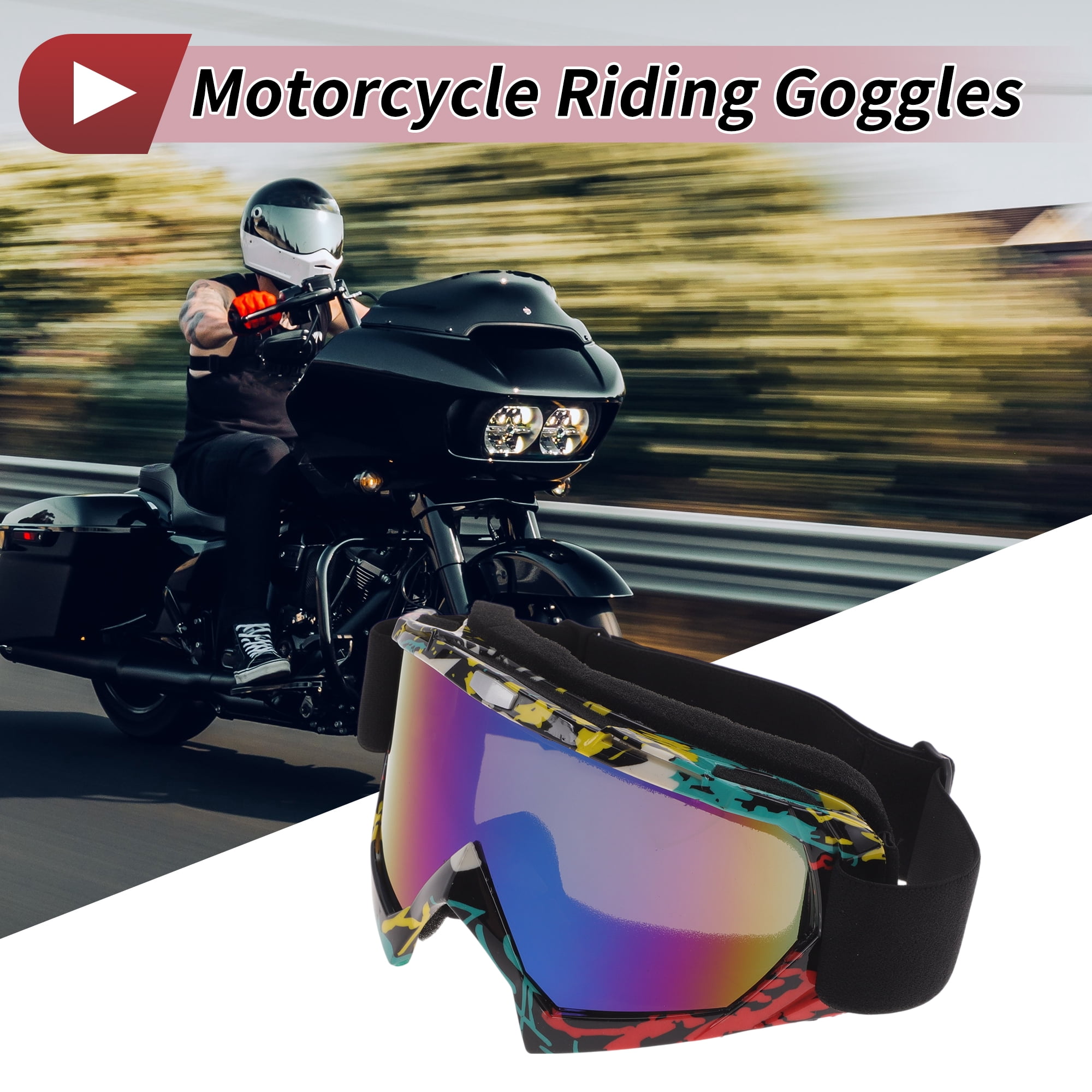 Unique Bargains Motorcycle Riding Goggles PC TPU Cycling Sunglasses Blue Yellow Lens White Colorful Frame
