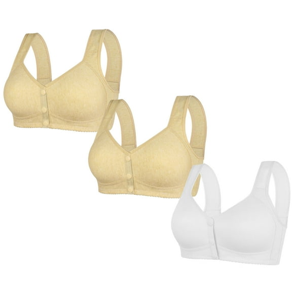 Pcksrro front open bras for women full coverage bra no Underwire 3PC Women's Solid Color Large Breathable No Steel Ring Front Opening Bra Wrapped Up Cup Side Fold Breast Lift Bra