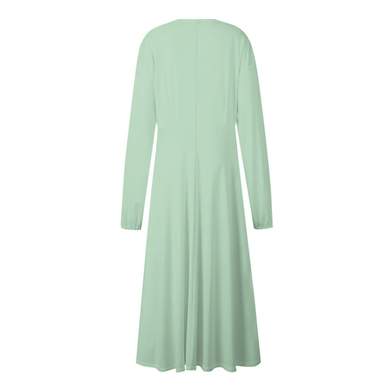 Women's Autumn Winter Casual V-Neck Long Sleeve Solid Color Long Dress, Mint  Green, Size M - Walmart.com
