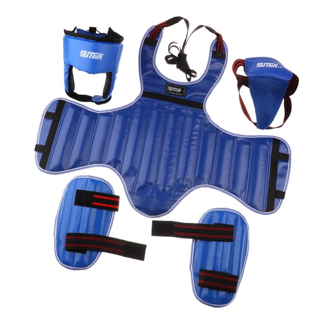 tamizeot Sanda Protective Gear Set Shin Leg Protector Groin Guard Helmet Blue Chest