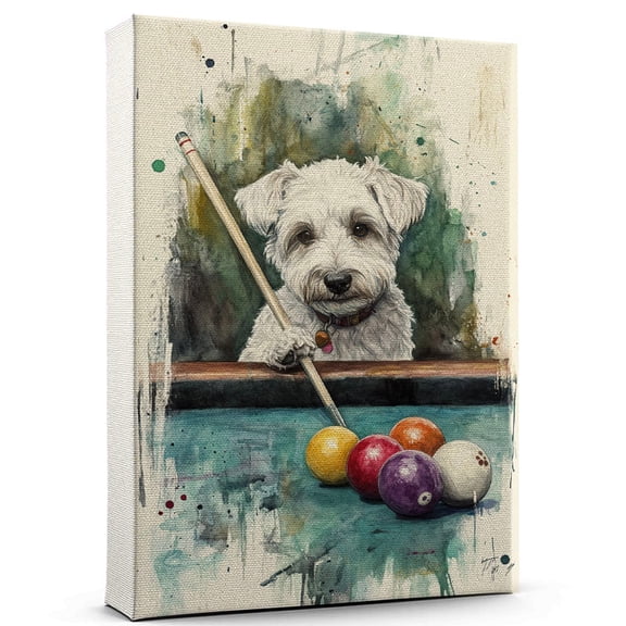 Sealyham Terrier Dog Canvas Billiards Stretched Canvas Size 8x12 – Funny Sealyham Terrier Dog Canvas Wall Decor, Funny Dog Wall Art for Billiards Room