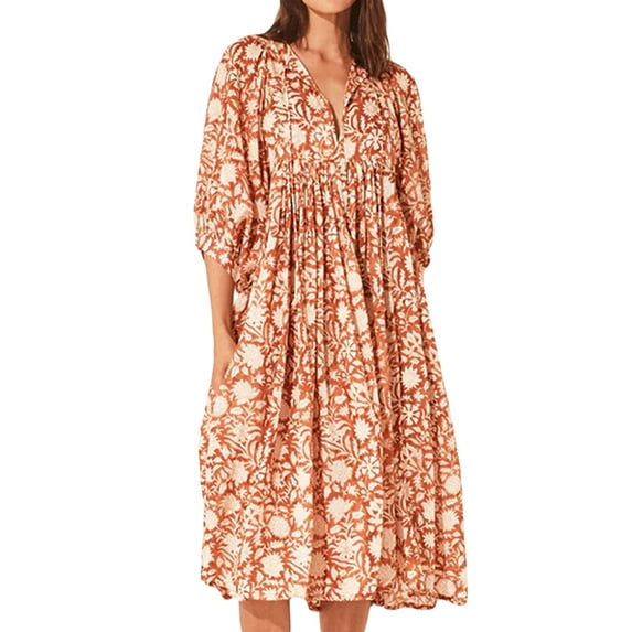 Coduop Summer Dresses for Women Boho Maxi Dress Ruffle Floral Flowy Beach Sundress