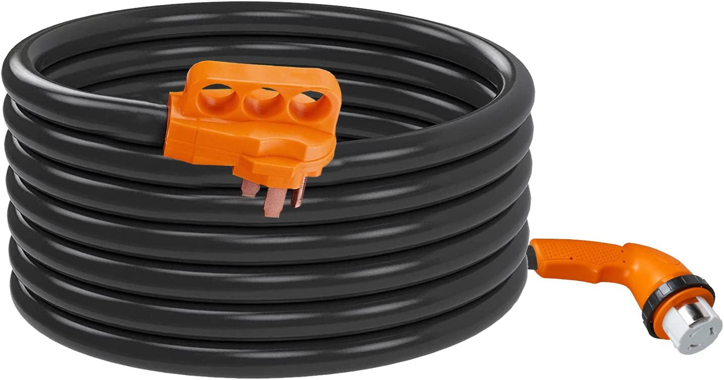 50 Amp 30 Feet RV Detachable Power Cord with LED Light, STW 6/3 + 8/1