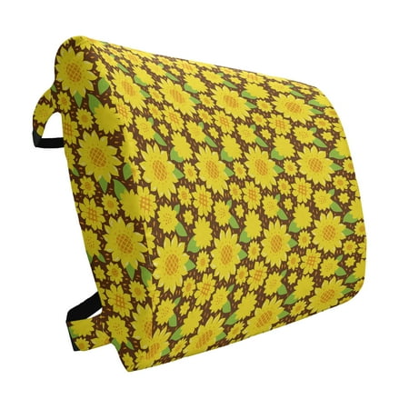 

Sunflower Lumbar Pillow Continuous Pattern with Simplistic Cartoon Flowers Soft Back Cushion for Office Chairs with Adjustable Straps 14 x 13 Yellow Brown by Ambesonne