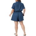 thumbnail image 3 of Agnes Orinda Women's Plus Size Short Jumpsuits Button Down Roll Sleeve Belted 1 Piece Rompers with Pockets 2X Dark Blue, 3 of 6