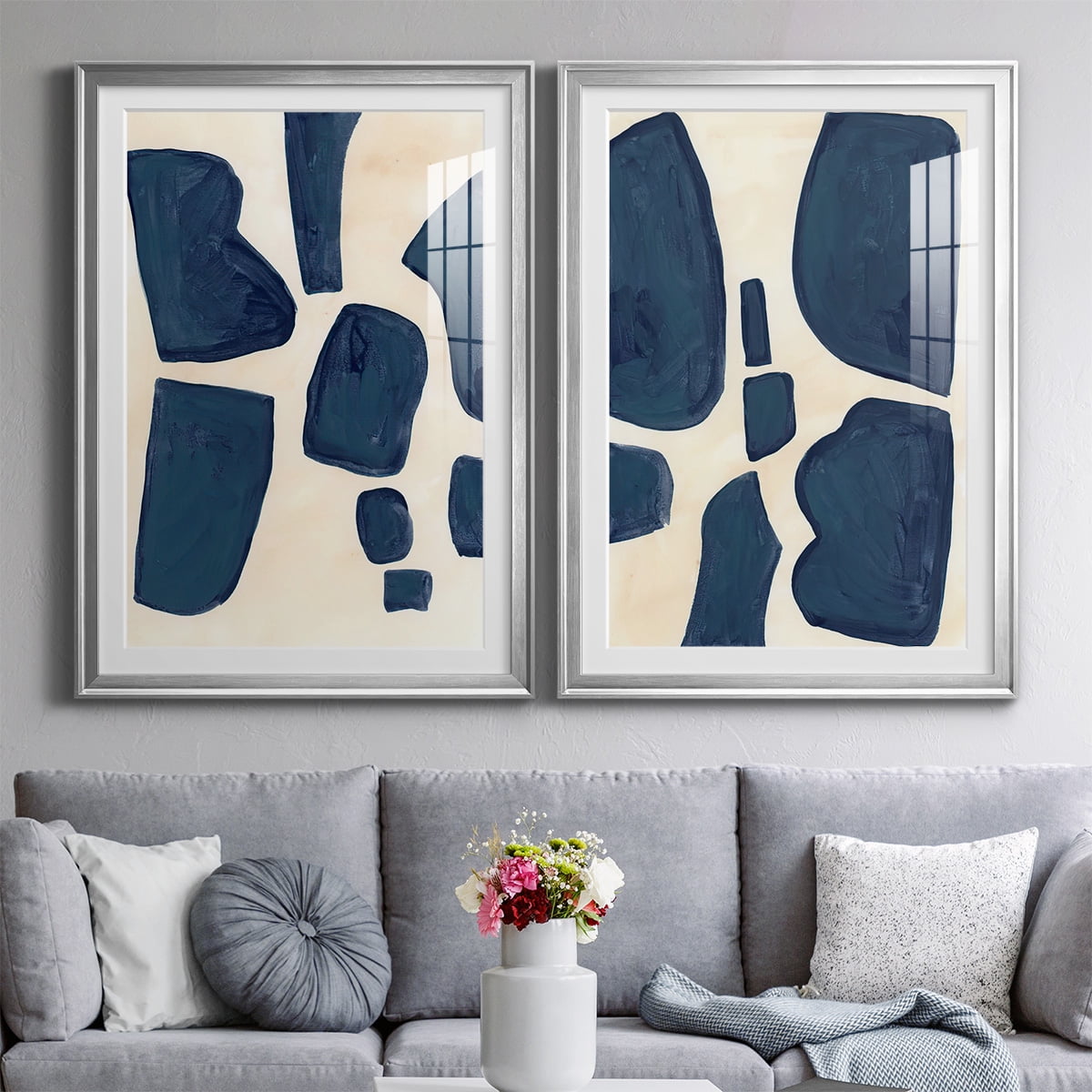 Wexford Home Blue Pieces I Abstract Art, Framed Art, 22.5" x 30.5" Silver Frame, Ready-Hang