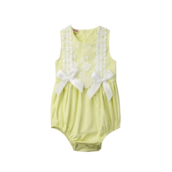 Gureui Newborn Baby Girl Sleeveless Jumpsuit Delicate Lace Flowers Bow Snap Closure Bodysuit Outfits
