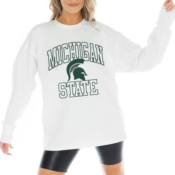 Women's Gameday Couture White Michigan State Spartans Mind Games Oversized Long Sleeve T-Shirt
