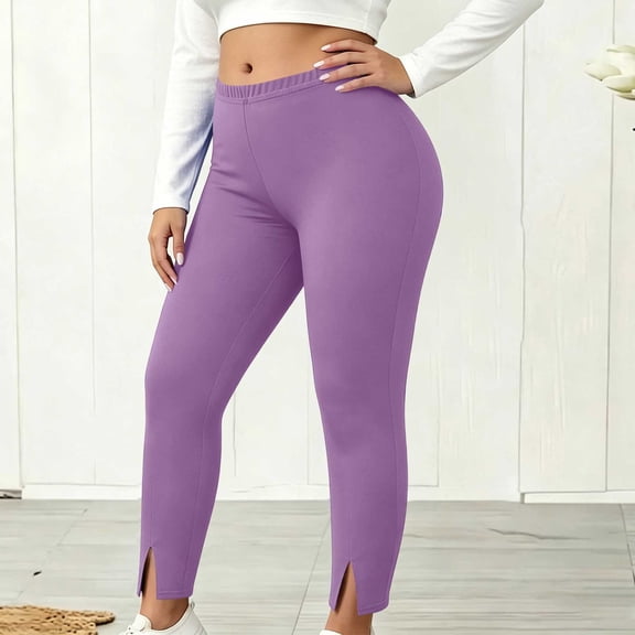 Usloyux Women Plus Size High Waisted Ankle Leggings with Stretch Fit Casual Workout Pants for Active Women Solid Everyday Athleisure Bottoms, Purple 5XL