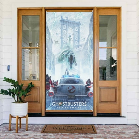 Ghostbusters Frozen Empire Film Door Cover Decorated Banner Tapestry Home Decoration Holiday Party Supplies Door Banner Porch Sign Banner 72.8 x 35.4 Inch