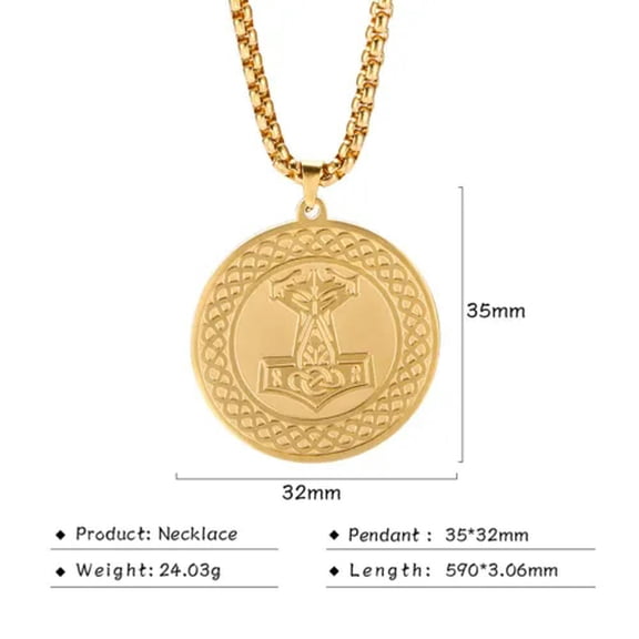 Men Viking Thor Hammer Round Pendant Necklace Irish Knot Stainless Steel Jewelry