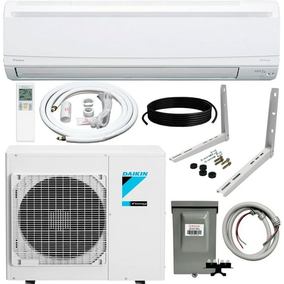 Daikin 15,000 Btu 20 SEER2 LV Series Ductless Mini-Split Wall Mount Heat Pump Air Conditioner with 15' Installation Kit, Wall Bracket, 1/2 Electric Whip, 30A Fuse -230V