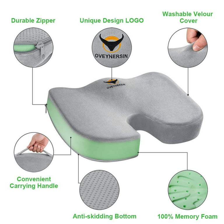 OVEYNERSIN Seat Cushion for Office Chair - Comfortable Desk Chair Cushion -  100% Pure Memory Foam Car Seat Cushion - Coccyx Orthopedic Pad - Relieves  Back, Hip, Tailbone, Sciatica Pain 