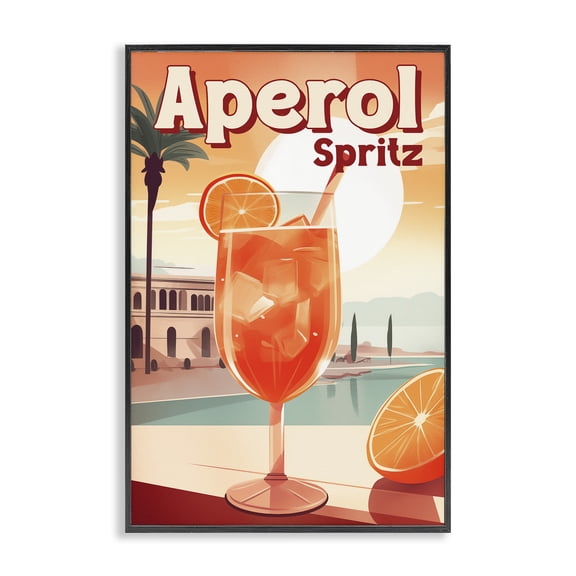 Stupell Industries Bright Tropical Aperol Spritz Food & Beverage Painting Black Framed Art Print Wall Art, 12 x 18