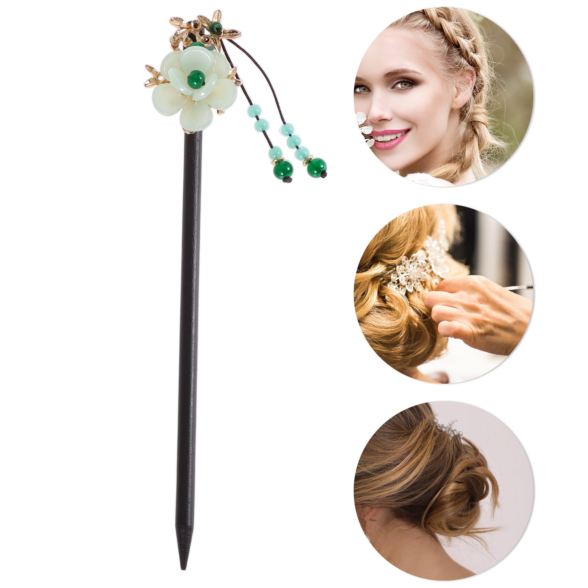 Unique Bargains Tassel Hair Chopstick for Women Black Green 1 Pc