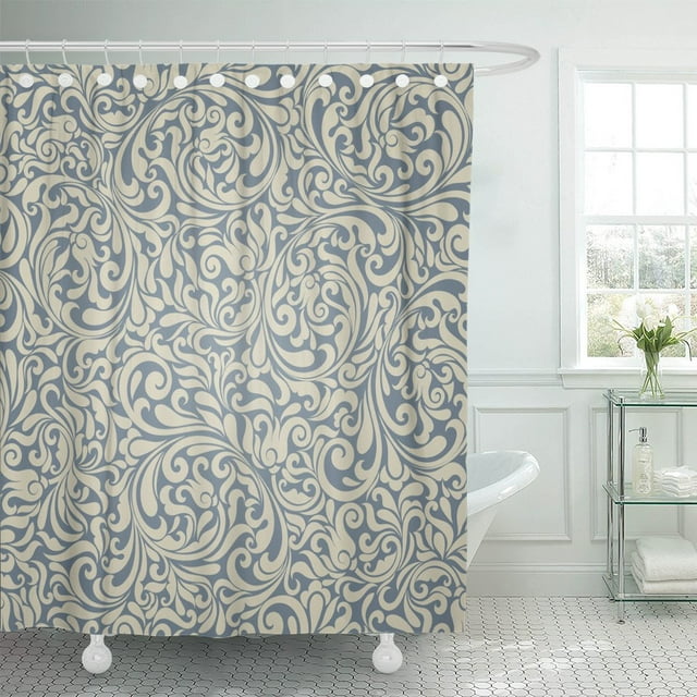 ABPHQTO Patrón de color beige claro y azul en la cortina de ducha 152x180 cm