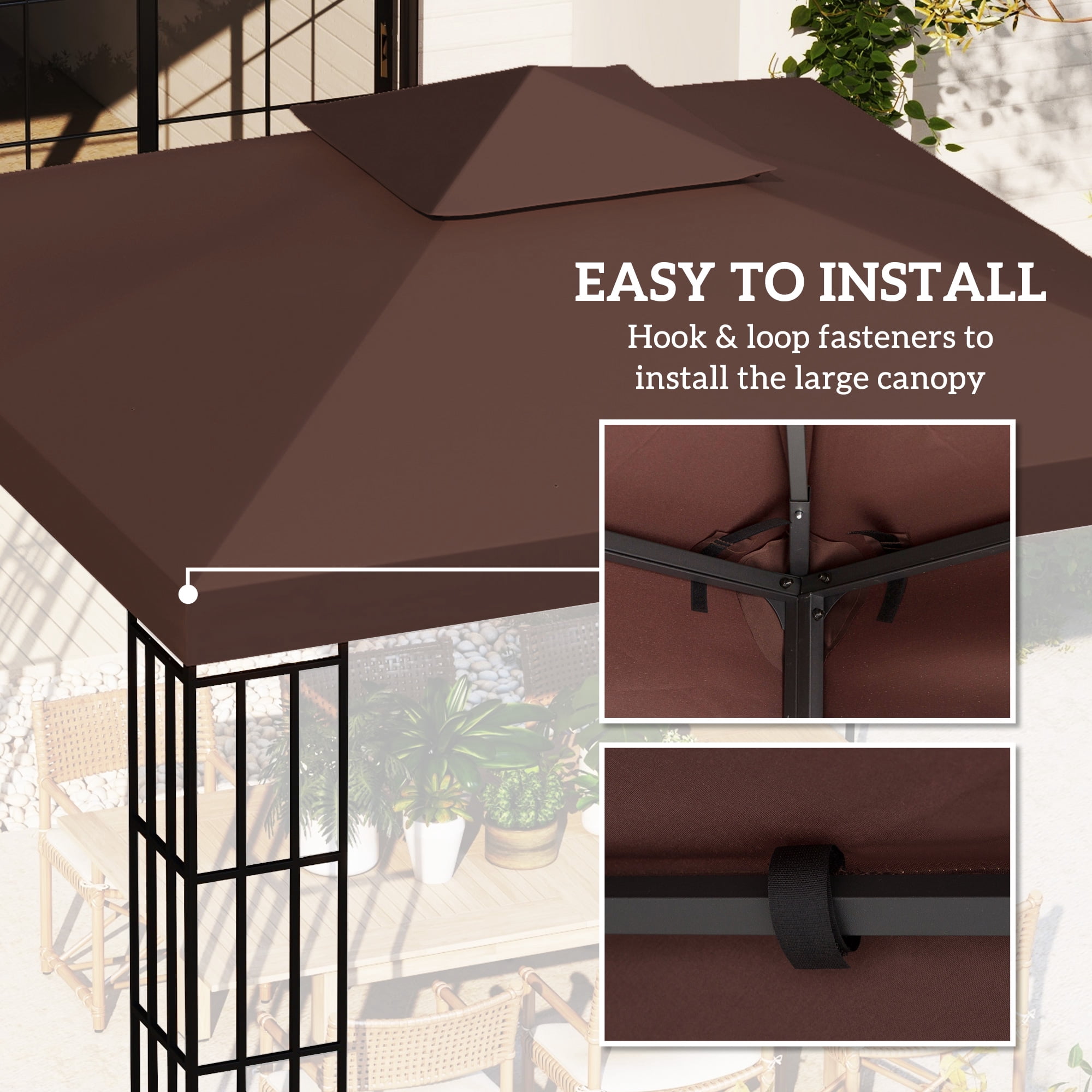 Outsunny Gazebo Replacement Canopy for Model 01 -0153, 2-Tier Top Cover for 9.8' x 9.8' Outdoor Gazebo, Coffee (TOP ONLY)