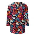 thumbnail image 4 of Xdegoge Day of the Dead Shirts for Women Dia De Los Muertos 3/4 Sleeve Shirt Sugar Skull Plus Size Crew Neck Tunic Tops Winter Cozy Casual Sweatshirts, 4 of 5