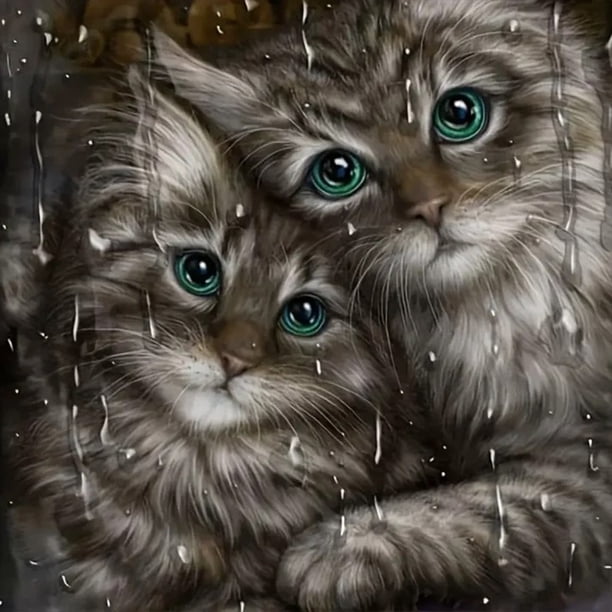 Pintura de diamante 5D Wdftyju DIY taladro redondo completo decoración gato acurrucado 30x30cm