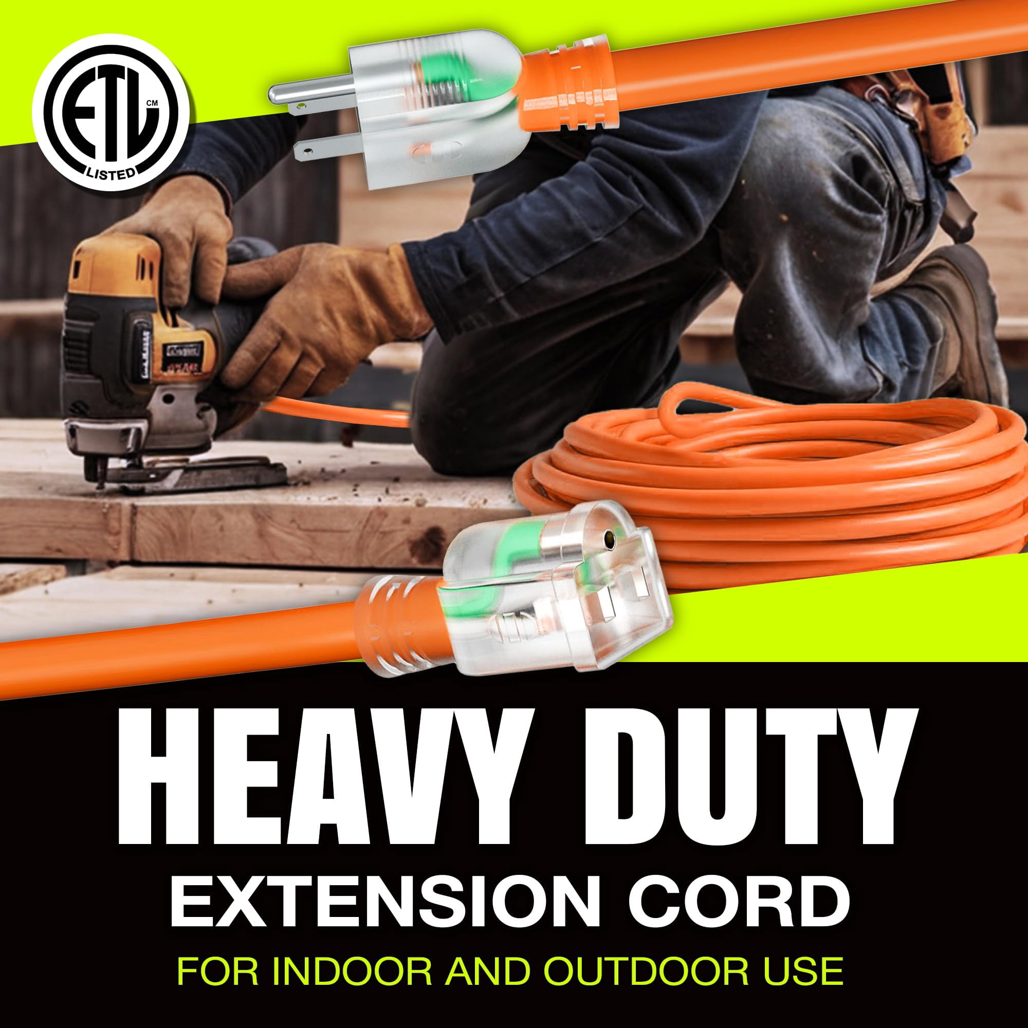 75ft Outdoor/Indoor Extension Cord 10/3 Gauge Ultra Heavy Duty 3 Prong SJTW, Waterproof, ETL Listed, Flexible Cold-Resistant Long Power Cord,125 Amp 1875W, Orange by LifeSupplyUSA