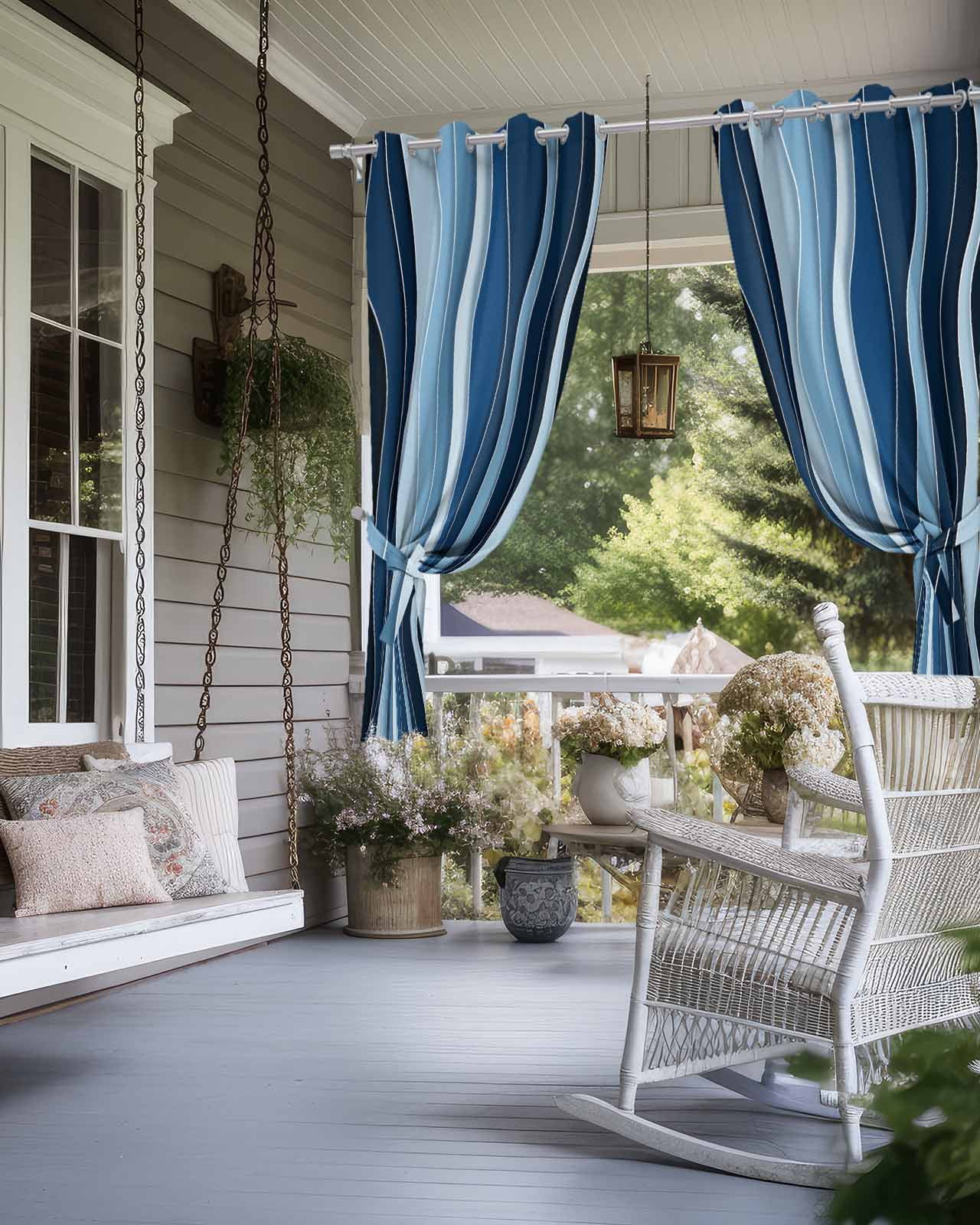 nqOlkjepod Outdoor Curtains for Patio Waterproof, Abstract Blue Moire Outdoor Privacy Panels Grommet, Gradient Coastal Ocean Geometric Waves Blackout Outside Curtains for Porch 54"x95", 2 Panels