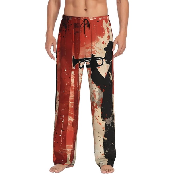 Fotbe Silhouette Trumpet Red Art Pantalones de Pijama para Hombre, Pantalones de Dormir, Pantalones de Casa con Cintura Ajustable y Bolsillos-X-Large