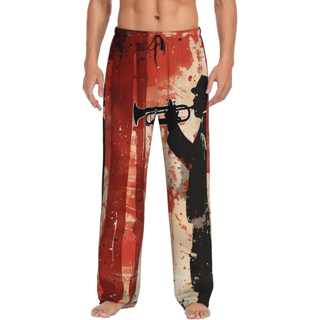 Fotbe Silhouette Trumpet Red Art Pantalones de Pijama para Hombre, Pantalones de Dormir, Pantalones de Casa con Cintura Ajustable y Bolsillos-3X-Large